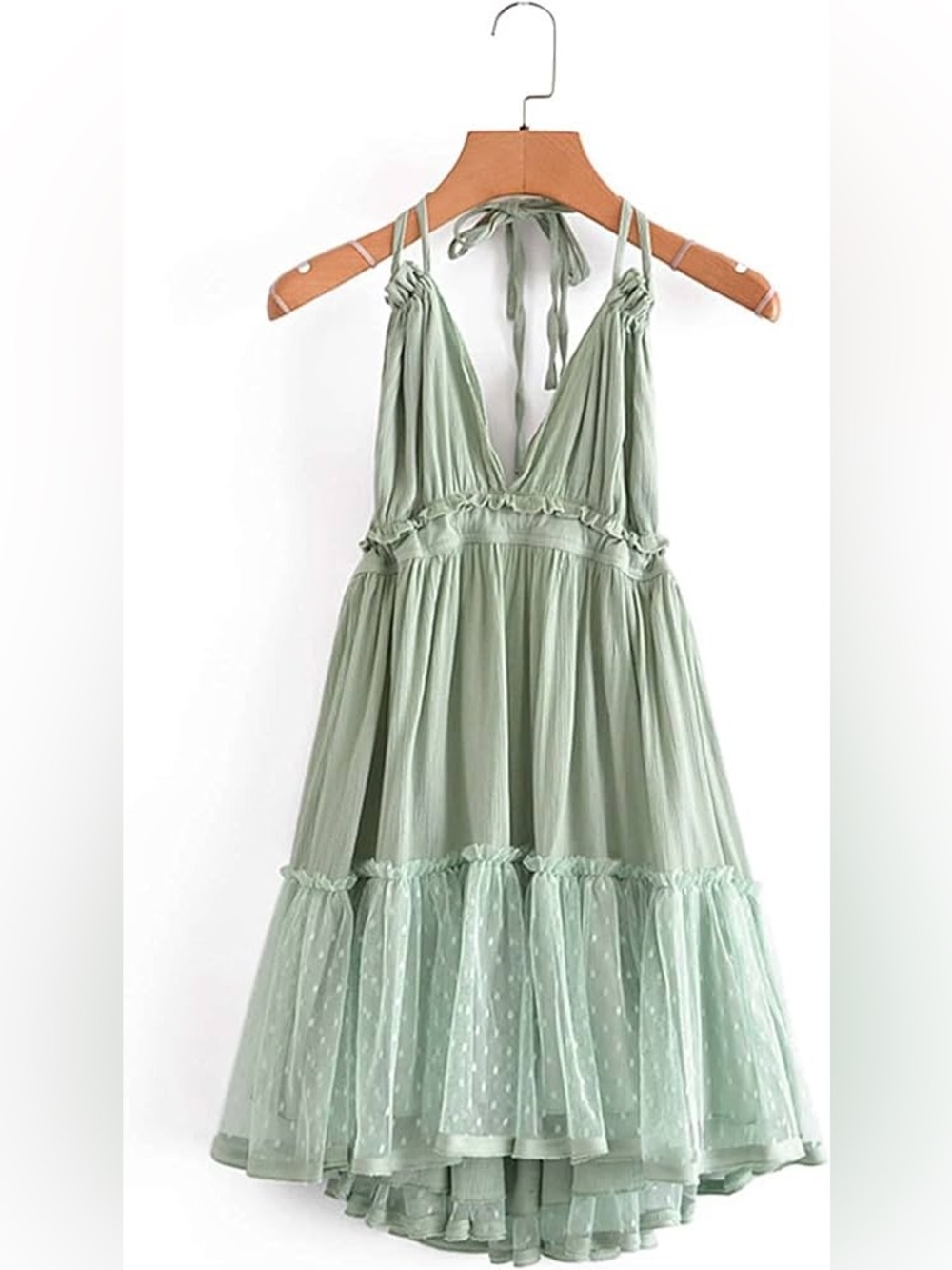 Mint Green High-Low Ruffle Dress - Picture 2 of 5
